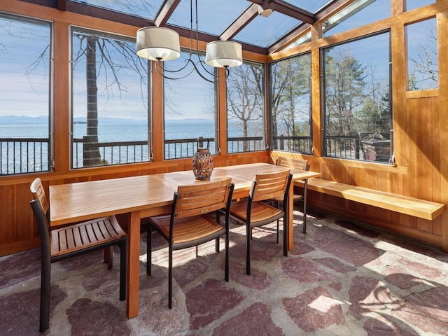 25 Oakledge Dr, Burlington, VT 05401 - sunroom featuring a water view and wood walls