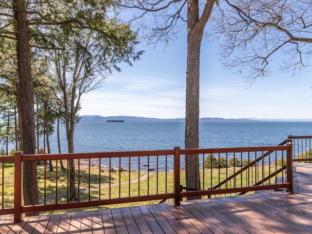 25 Oakledge Dr, Burlington, VT 05401 - wooden deck with a water and mountain view