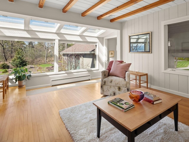 25 Oakledge Dr, Burlington, VT 05401 - sunroom / solarium with a baseboard radiator, a skylight, plenty of natural light, and beam ceiling