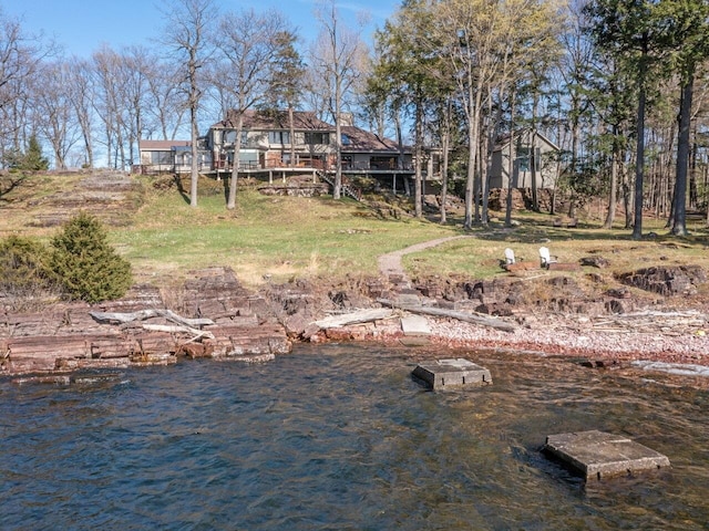 25 Oakledge Dr, Burlington, VT 05401 - view of yard with a dock and a water view
