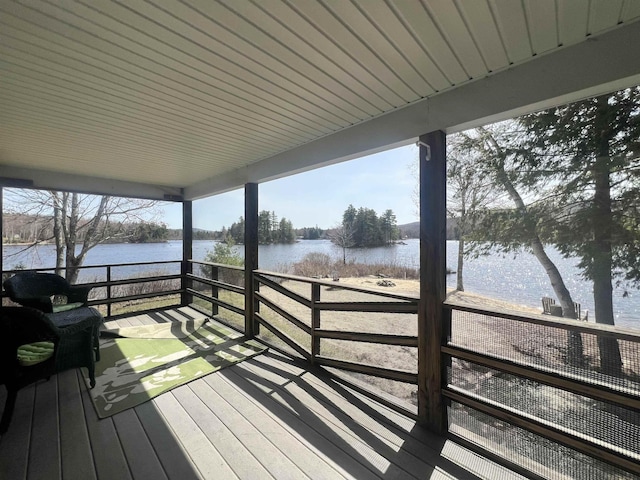 wooden deck with a water view