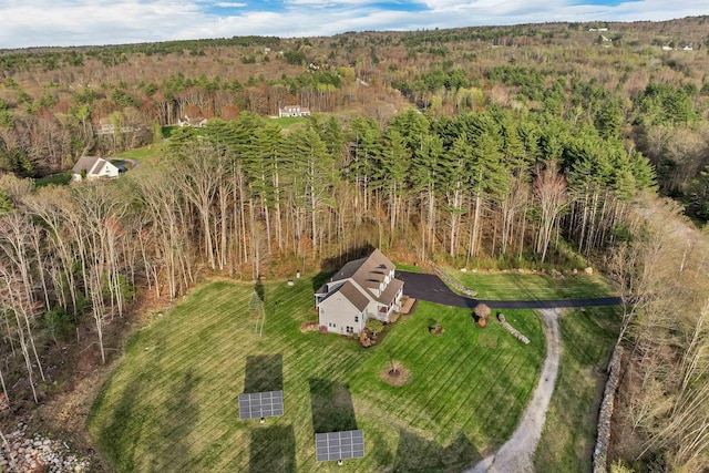 birds eye view of property with a wooded view