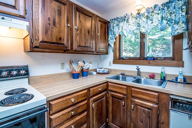 26 Private W 4, Maidstone, VT 05905 - kitchen featuring light countertops, range hood, a sink, and electric range