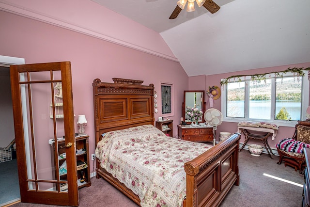 26 Private W 4, Maidstone, VT 05905 - bedroom featuring vaulted ceiling, a ceiling fan, and carpet floors