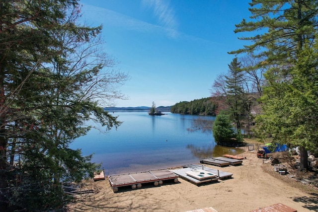 view of dock with a water view
