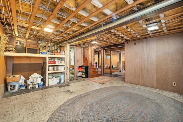 view of unfinished basement