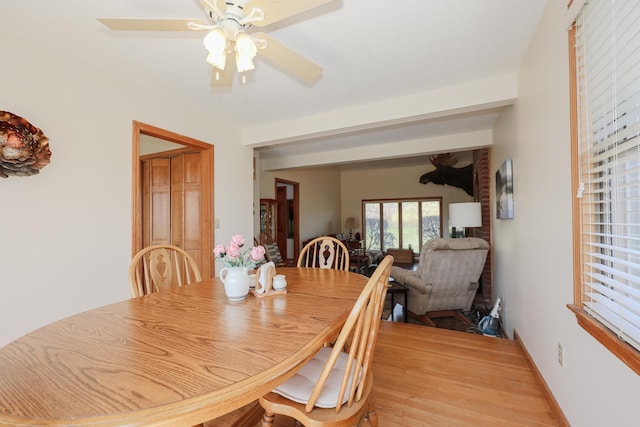390 Bear Hill Rd, Loudon, NH 03307 - dining area featuring a ceiling fan and wood finished floors