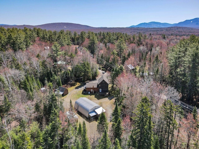 aerial view with a forest view and a mountain view