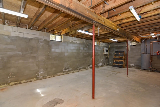 basement with water heater