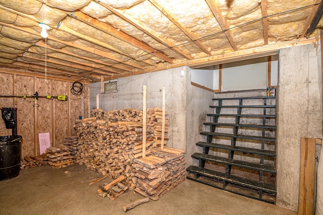 view of unfinished basement