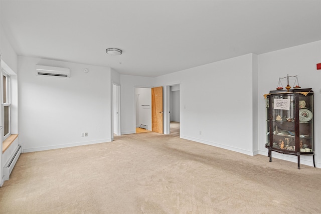 193 St Paul St Unit 101, Burlington, VT 05401 - unfurnished room with an AC wall unit, light colored carpet, a baseboard radiator, and baseboards
