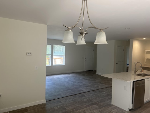 29 Igls Ln, Conway, NH 03818 - kitchen featuring dark wood-type flooring, dishwasher, white cabinets, decorative light fixtures, and recessed lighting