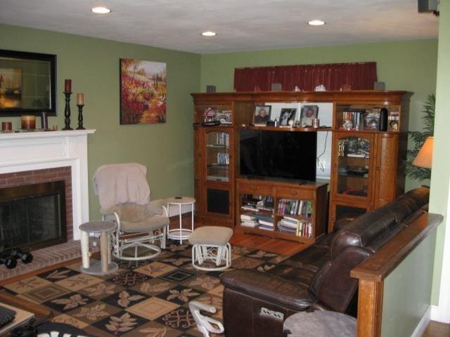 25 Centerview Dr, Swanzey, NH 03446 - living room with a brick fireplace and recessed lighting