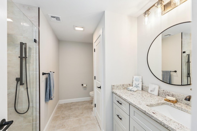 11 Carriage Hill Rd, Wilton, NH 03086 - bathroom featuring a shower stall, vanity, toilet, baseboards, and tile patterned flooring