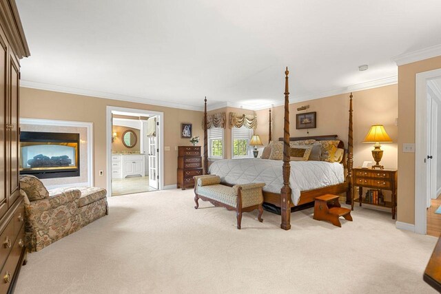 12 Mcintosh Ln, Bedford, NH 03110 - bedroom featuring light colored carpet, ornamental molding, baseboards, and ensuite bathroom