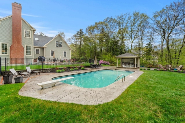 12 Mcintosh Ln, Bedford, NH 03110 - view of pool featuring a patio, a gazebo, and a diving board