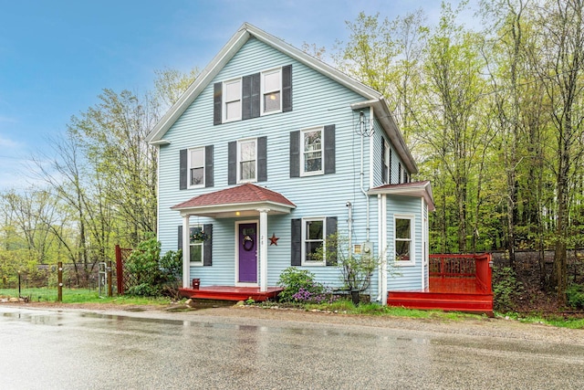28 Putnam Hill Rd, Lyndeborough, NH 03082 - view of front facade featuring a wooden deck