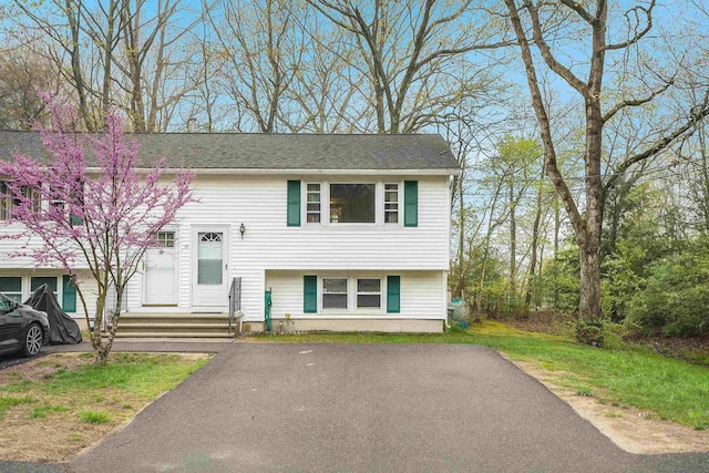 bi-level home featuring entry steps and driveway