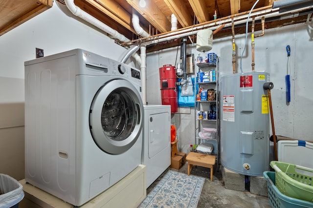 15 Garys Dr, Littleton, NH 03561 - clothes washing area with electric water heater and washer and dryer