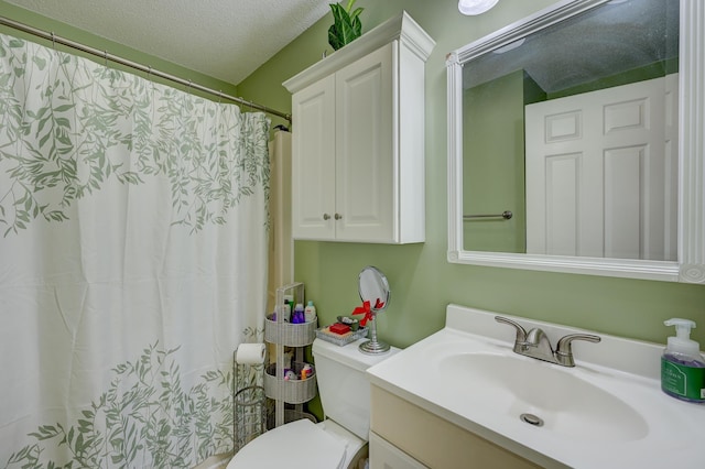45 Haynesville Ave Unit 3, Conway, NH 03818 - bathroom featuring vanity, a textured ceiling, toilet, and a shower with curtain
