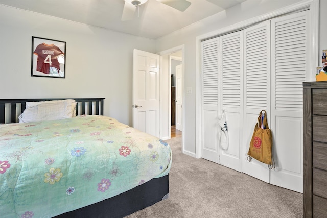 15 Roosevelt Dr, Bedford, NH 03110 - bedroom featuring light colored carpet, a closet, and a ceiling fan