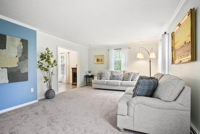 15 Roosevelt Dr, Bedford, NH 03110 - carpeted living area with ornamental molding and baseboards