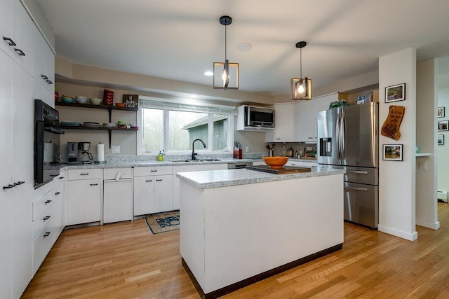 113 Watchtower Rd, Hopkinton, NH 03229 - kitchen with appliances with stainless steel finishes, a sink, light wood-type flooring, and white cabinets