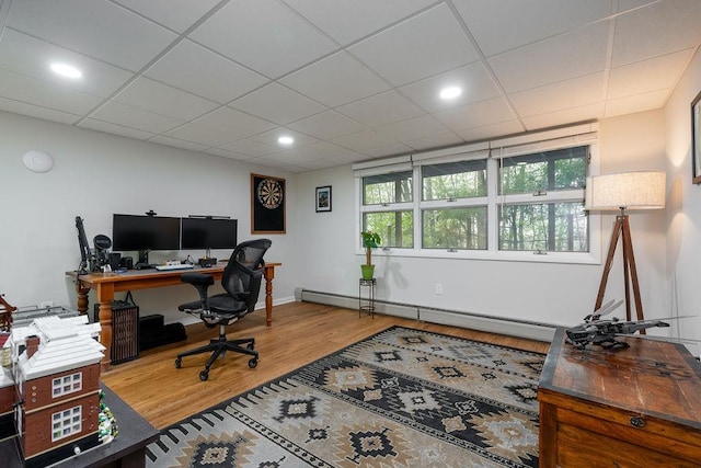 113 Watchtower Rd, Hopkinton, NH 03229 - home office featuring a baseboard radiator, wood finished floors, baseboards, and recessed lighting
