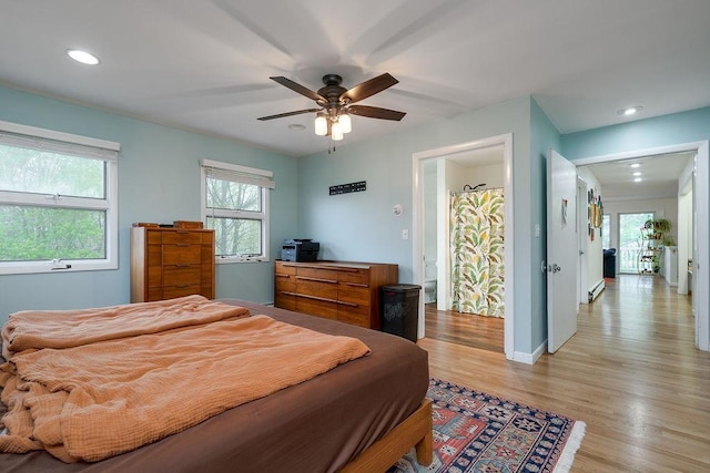 113 Watchtower Rd, Hopkinton, NH 03229 - bedroom with light wood finished floors, recessed lighting, baseboards, and a ceiling fan