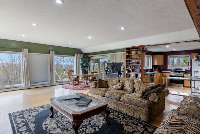 331 Gilman Rd, Sheldon, VT 05450 - living room featuring light wood-style floors, a textured ceiling, and recessed lighting