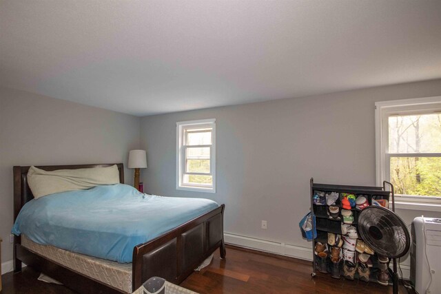 160A N Shore Rd, Derry, NH 03038 - bedroom featuring a baseboard radiator, wood finished floors, and baseboards