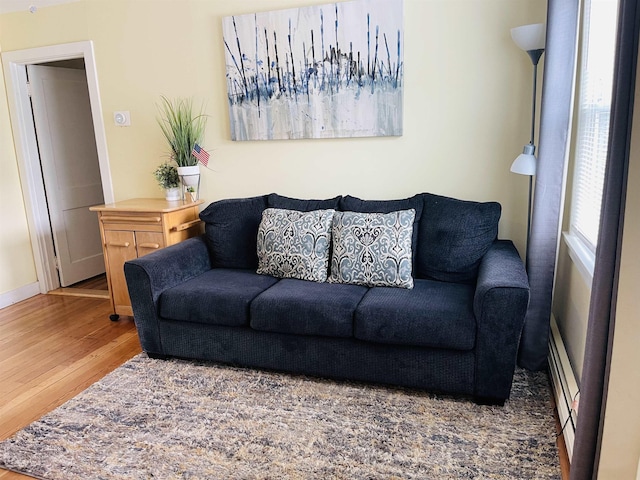living room with wood finished floors and baseboards