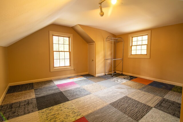43 Parker Ledge Rd, Woodstock, NH 03262 - additional living space with carpet floors, lofted ceiling, and baseboards