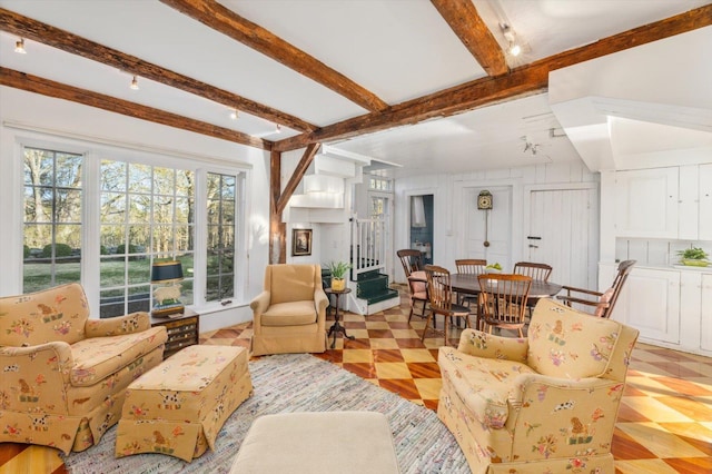 144 Parsons Rd, Dublin, NH 03444 - living area featuring beamed ceiling and tile patterned floors