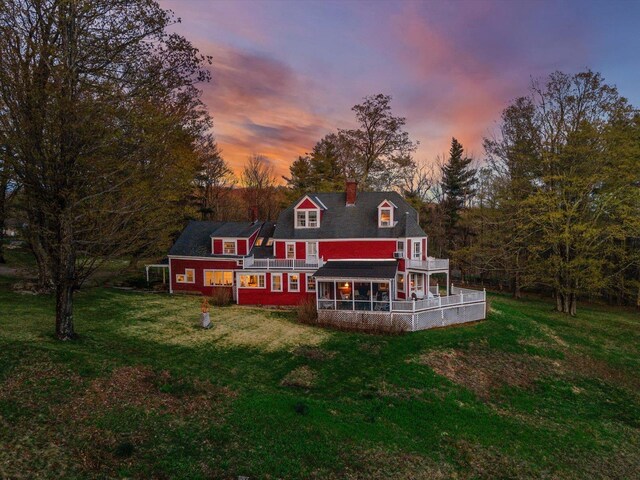 144 Parsons Rd, Dublin, NH 03444 - rear view of house featuring a chimney and a lawn