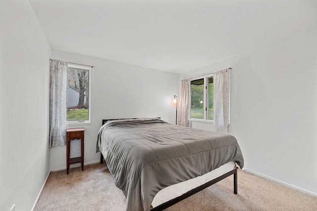 bedroom featuring multiple windows, carpet flooring, and baseboards