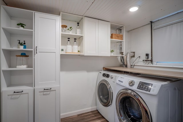 1 Alpine Rd, Windham, NH 03087 - laundry room featuring cabinet space, independent washer and dryer, dark wood-type flooring, and baseboards