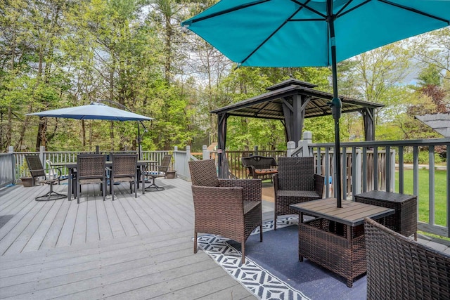 1 Alpine Rd, Windham, NH 03087 - wooden terrace with outdoor dining space and a gazebo