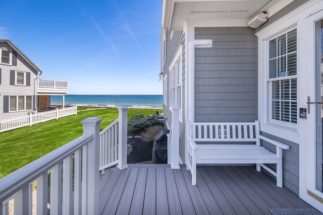 150 Webhannet Dr, Wells, ME 04090 - wooden deck with view of water and beach and a yard