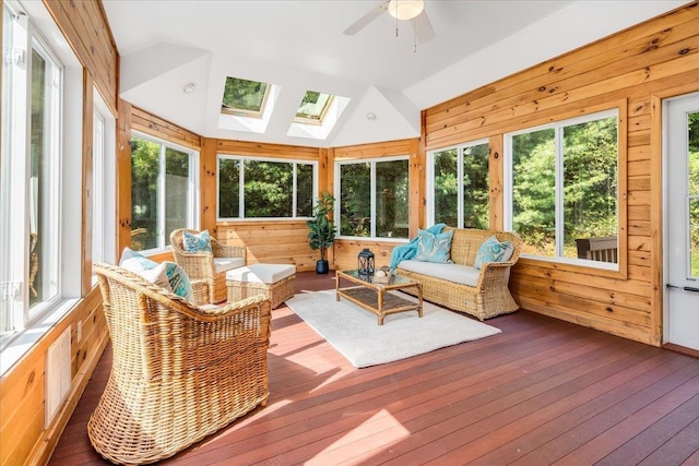 371 Tibbetts Hill Rd, Goffstown, NH 03045 - sunroom / solarium featuring ceiling fan, lofted ceiling, plenty of natural light, and a skylight