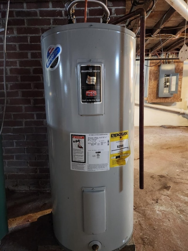 utilities featuring electric water heater and electric panel