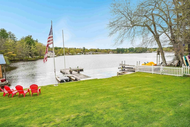 dock area with a water view