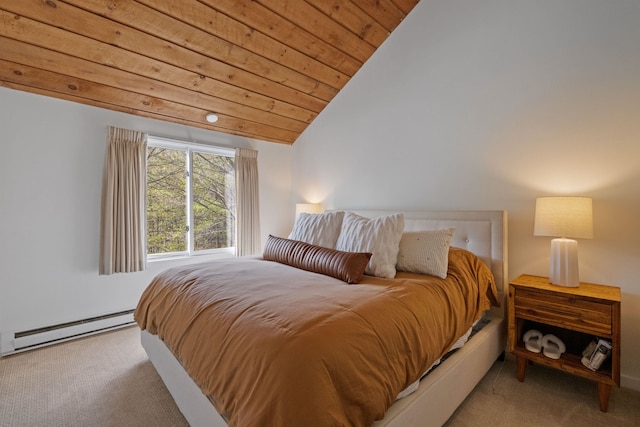 28 Fox Run Rd Unit 1And 2, Lincoln, NH 03251 - bedroom with a baseboard radiator, carpet, vaulted ceiling, and wooden ceiling