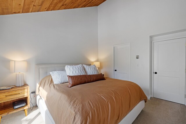 28 Fox Run Rd Unit 1And 2, Lincoln, NH 03251 - bedroom with carpet, wood ceiling, and high vaulted ceiling