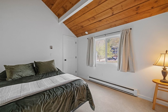 28 Fox Run Rd Unit 1And 2, Lincoln, NH 03251 - carpeted bedroom with a baseboard heating unit, baseboards, and wooden ceiling