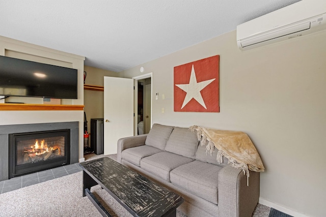 28 Fox Run Rd Unit 1And 2, Lincoln, NH 03251 - living room with an AC wall unit and a fireplace with flush hearth