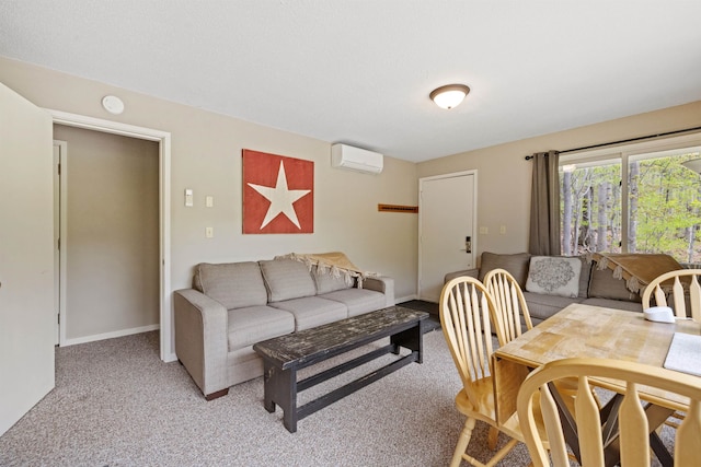 28 Fox Run Rd Unit 1And 2, Lincoln, NH 03251 - living room featuring a wall mounted air conditioner, light colored carpet, and baseboards