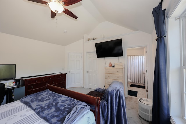 81 Spaulding Rd, Fremont, NH 03044 - bedroom featuring lofted ceiling, a ceiling fan, and carpet floors
