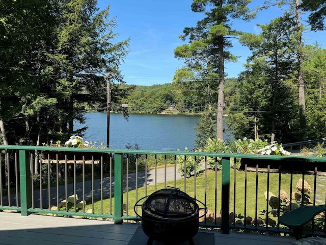 406 Partridge Lake Rd, Littleton, NH 03561 - wooden deck featuring a water view and a yard
