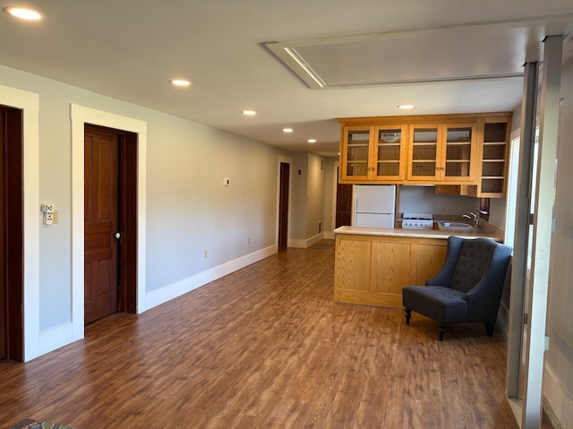 1202 Cotton Rd, Lyndon, VT 05851 - kitchen with white appliances, a sink, recessed lighting, open floor plan, and baseboards